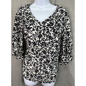 Well Worn 3/4 Sleeve Blouse Women's Size XXL Black White Floral